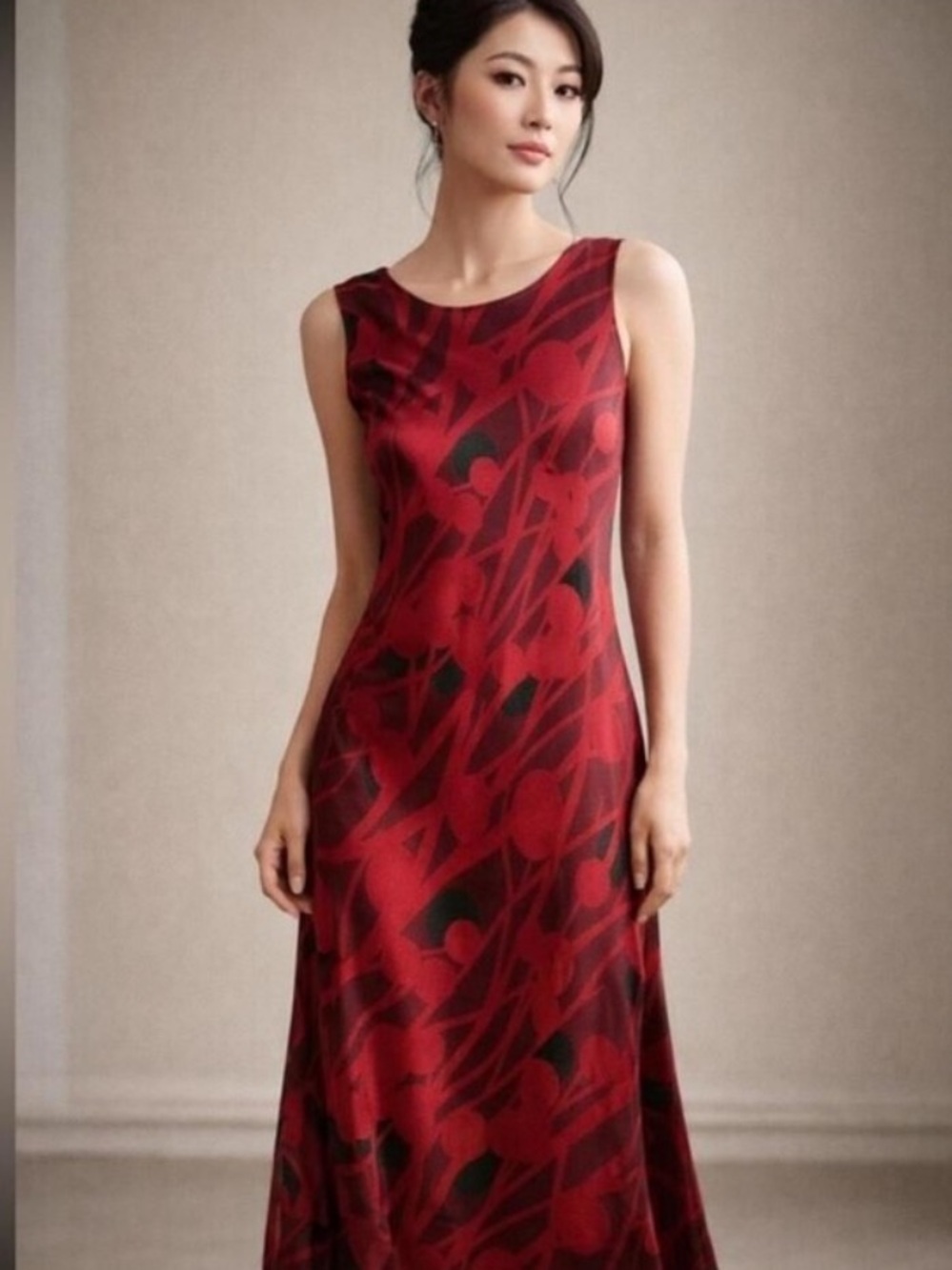 Calvin Klein Y2K Silk Dress Maxi Black Tie Wedding 90's Slip Art Floral NWOT